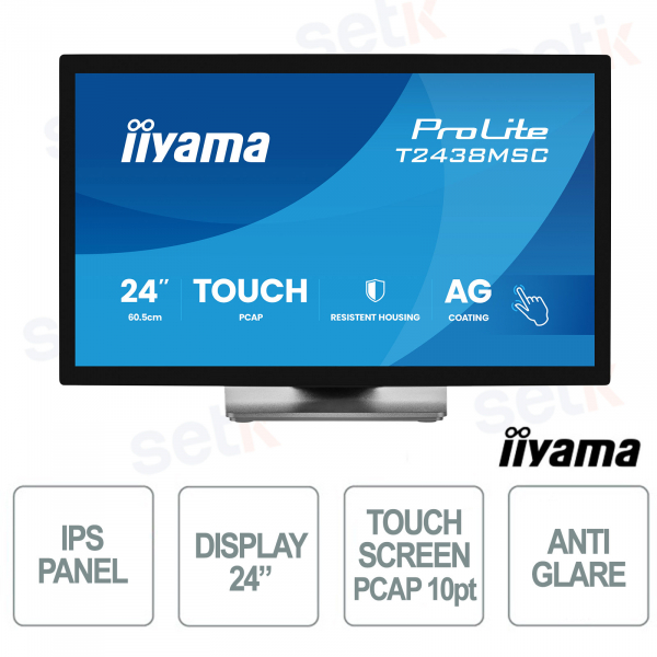 T2438MSC-B2 Écran tactile IPS Full HD 24" PCAP 10 pouces HDMI DisplayPort USB - iiyama