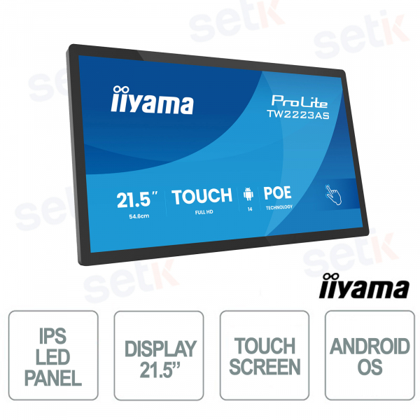 Écran TW2223AS-B3P 21,5" Full HD IPS Android PoE NFC RFID Wi-Fi LAN VESA pour affichage dynamique et commerce de détail - iiyama