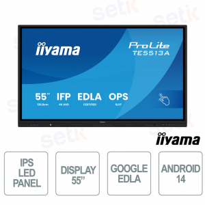 TE5513A-B2AG 55" 4K UHD, Google EDLA, Android 14, Touch 40 punti, WiFi-6E per scuola e aziende - iiyama