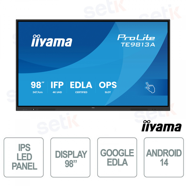TE9813A-B2AG 98" 4K UHD, Google EDLA, Android 14, tactile 40 points, WiFi 6E pour l'école et le travail - iiyama