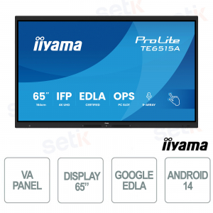 TE6515A-B2AG Téléviseur 65" 4K UHD, Google EDLA, Android 14, tactile 40 points, Wi-Fi 6E pour l'école et le travail - iiyama