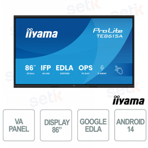 TE8615A-B2AG 86" 4K UHD, Google EDLA, Android 14, 40-point Touch, WiFi-6E for School and Business - iiyama