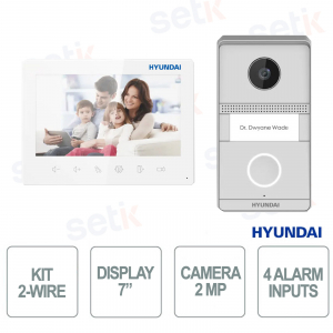 2-Wire Video Intercom Kit with 7" Monitor, 2MP HD Camera, IP65 IK07, and Night Vision - Hyundai