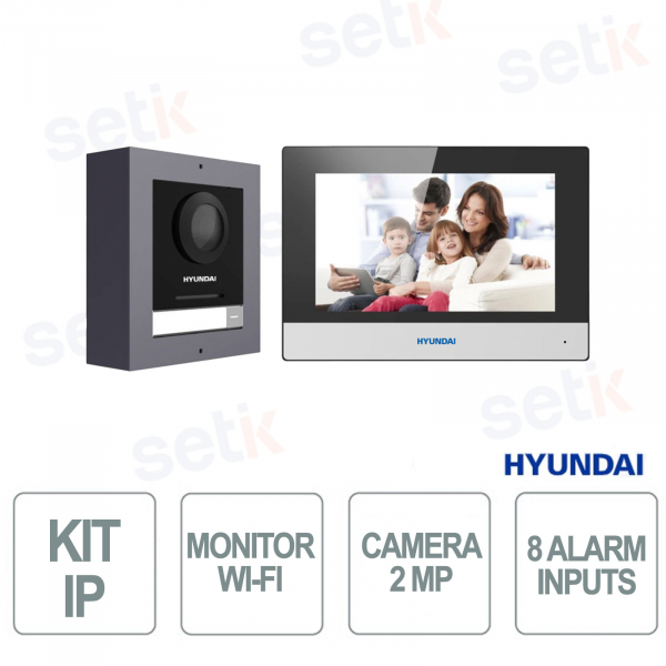 Kit Videocitofonico IP con Monitor WiFi 7", Telecamera 2MP Fisheye, PoE e Controllo Accessi - Hyundai