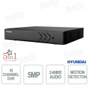 DVR 16 canaux 5-en-1 H.265+ avec 2 canaux IP 5 MP, HDMI, VGA, audio bidirectionnel et Deep Learning 2.0 - Hyundai