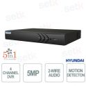 DVR 4 Canali 5in1 AISense 5MP con AI, H.265+, Riconoscimento Facciale e Accesso Remoto - Hyundai