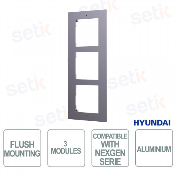 Telaio Incasso Videocitofono 3 Moduli in Alluminio con Pannello Frontale e Accessori Montaggio - Hyundai