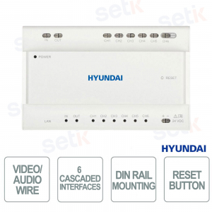 2-Wire Video Audio Distributor with 6 Interfaces, RJ45 and DIN Mount for Video Intercom - Hyundai