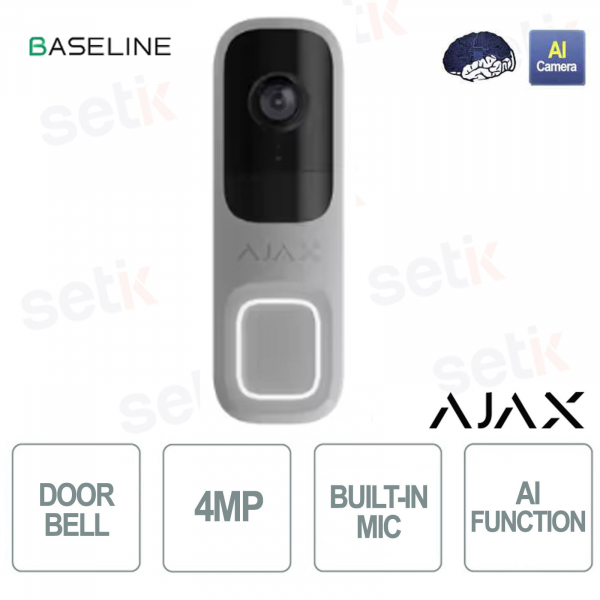 Sonnette vidéo intelligente Ajax DoorBell grise avec caméra IA, détecteur de mouvement PIR et HDR