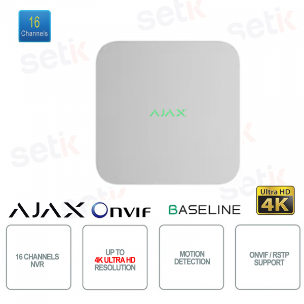 Ajax NVR Bianco 16 Canali – Network Video Recorder 4K per Videosorveglianza Ajax