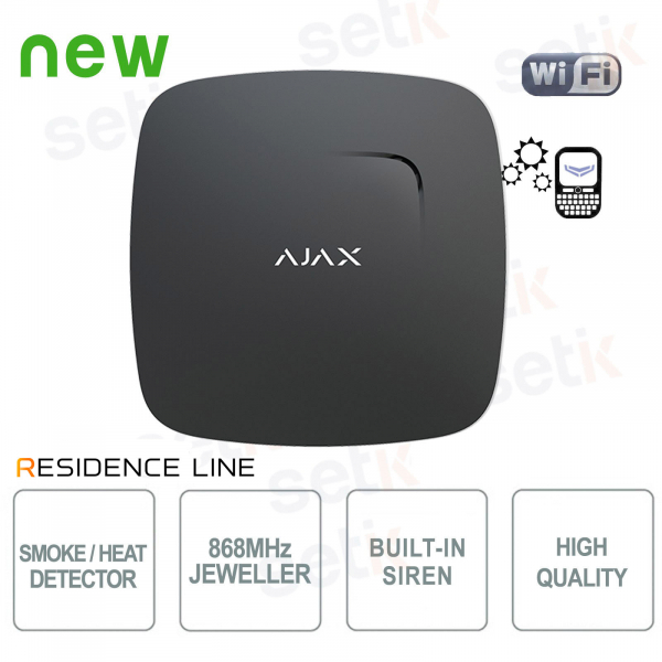 Ajax FireProtect Jeweller Nero Rilevatore di Fumo e Calore Wireless con Allarme Integrato