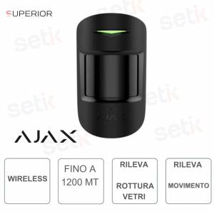 Ajax Superior CombiProtect Jeweller Nero – Sensore Wireless PIR + Rottura Vetri con Pet Immunity e Portata 1.200 m