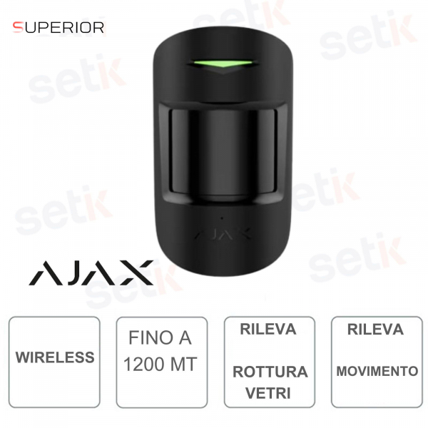 Détecteur de mouvement et de bris de verre infrarouge sans fil Ajax Superior CombiProtect Jeweller avec microphone - Noir