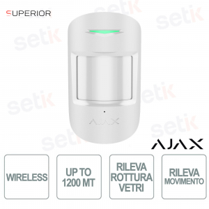 Ajax Superior CombiProtect Jeweller Bianco – Sensore Wireless PIR + Rottura Vetri con Pet Immunity e Portata 1.200 m