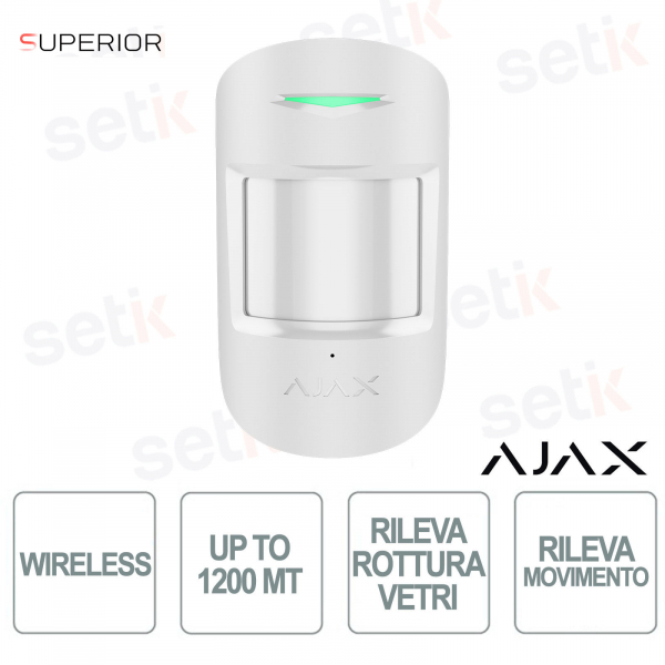 Ajax Superior CombiProtect Jeweller Bianco – Sensore Wireless PIR + Rottura Vetri con Pet Immunity e Portata 1.200 m
