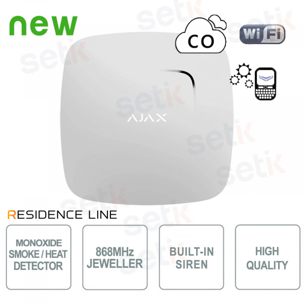 Détecteur de fumée, de monoxyde de carbone et de température sans fil Ajax FireProtect Plus Jeweller blanc