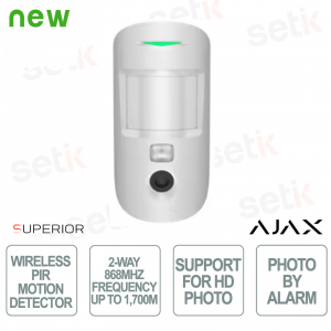 Ajax Superior MotionCam HD (PhOD) Jeweller Bianco – Rilevatore PIR Wireless con Foto HD, PhOD e Portata 1.700 m