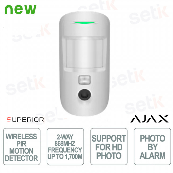 Ajax Superior MotionCam HD (PhOD) Jeweller Blanc – Détecteur PIR sans fil avec photo HD, PhOD et portée de 1 700 m
