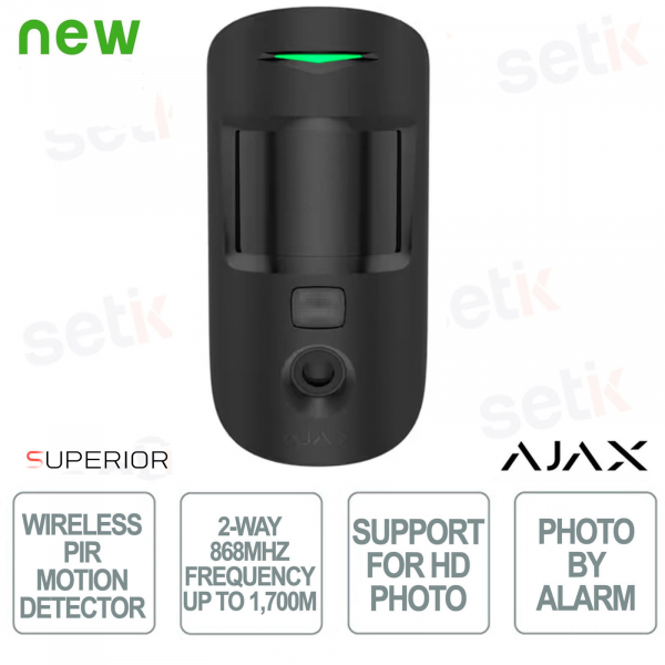 Ajax Superior MotionCam HD (PhOD) Noir Bijoutier – Détecteur PIR sans fil avec photos HD, PhOD et portée de 1 700 m