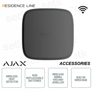 Ajax FireProtect 2 AC Nero – Rilevatore Antincendio a Rete con Sensore di Calore Jeweller