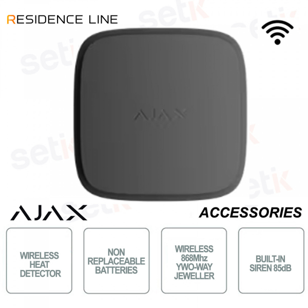 Détecteur de fumée réseau Ajax FireProtect 2 AC Noir avec capteur de chaleur pour bijoutiers