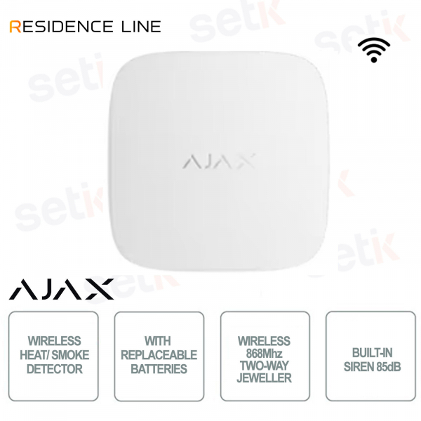 Ajax FireProtect 2 RB Bianco Jeweller Rilevatore di Fumo e Calore Wireless con Sensore Avanzato e Sirena Integrata