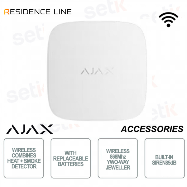 Ajax FireProtect 2 RB Bianco – Rilevatore Antincendio Wireless con Sensore Fumo, Calore e Monossido di Carbonio Jeweller