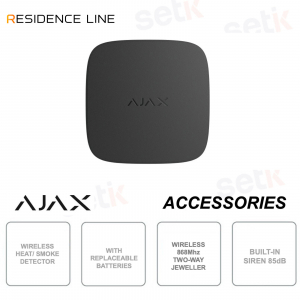 Détecteur de fumée et de chaleur sans fil Ajax FireProtect 2 RB Black Jeweler avec capteur avancé et sirène intégrée