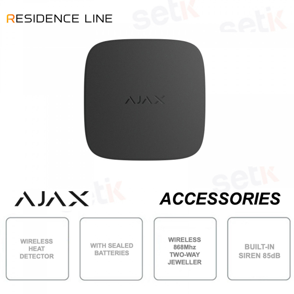 Ajax FireProtect 2 SB Nero – Rilevatore Antincendio Wireless con Sensore di Calore Jeweller