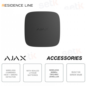 Ajax FireProtect 2 SB Nero – Rilevatore Antincendio Wireless Fumo e Calore Jeweller