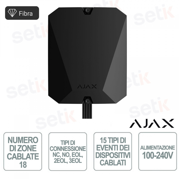 Module d'intégration Ajax Superior MultiTransmitter Fibre Noir – 18 zones avec technologie fibre et protection anti-sabotage