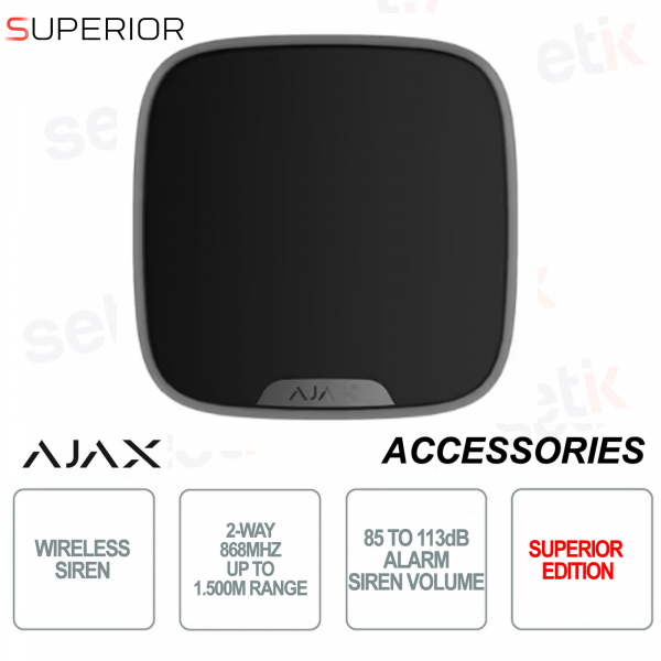 Superior StreetSiren DoubleDeck Jeweler Black Wireless Siren 113dB IP54 Jeweler 1500m Anti-Sabotage 5-Year Battery Life - Ajax