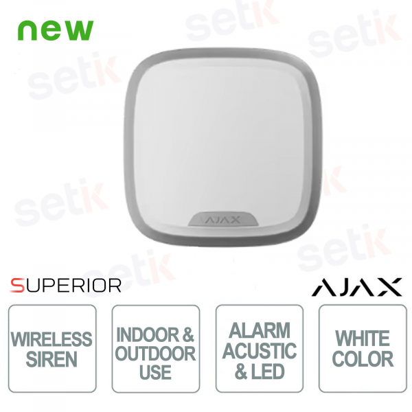 Superior StreetSiren Plus Jeweler - Wireless Siren for Indoor and Outdoor Use - Color White - Ajax