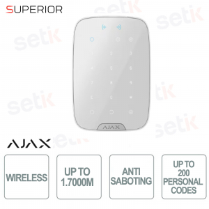 Superior KeyPad Plus Jeweller Bianco Tastiera Wireless RFID DESFire Sicura con Protezione Antisabotaggio - Ajax