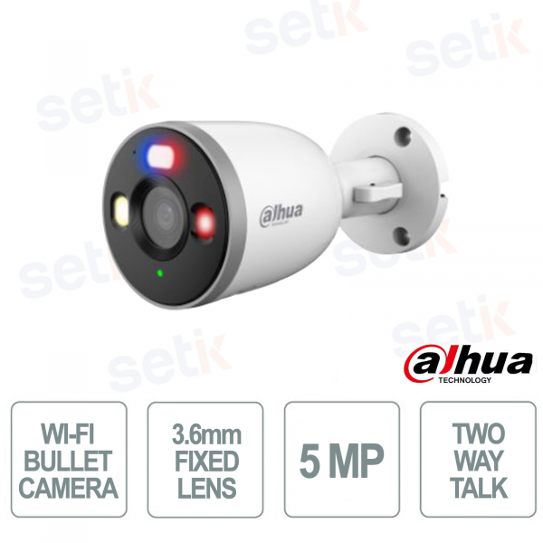 Telecamera Wi-Fi 5MP Bullet con Ottica 3.6mm, AI Human & Vehicle Detection, Wi-Fi 6, Audio Bidirezionale IP67 - Dahua