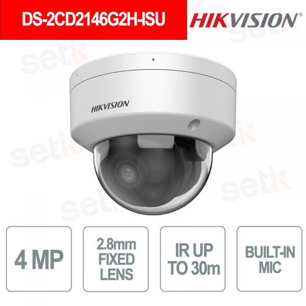 DS-2CD2146G2H-ISU 4MP Dome IP 2.8mm AcuSense DarkFighter WDR 120dB IP67 IK10 Microfono IR 30m - Hikvision