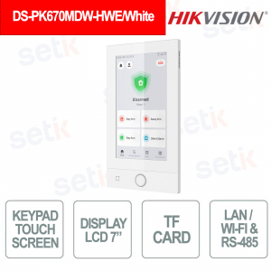 Clavier tactile Hikvision 7" blanc avec Wi-Fi et LAN, lecteur de badges et contrôle de sécurité avancé