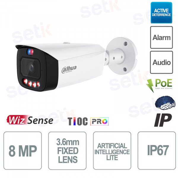 Telecamera Bullet AI Lite Wizsense IP ONVIF® PoE 8MP 3.6mm TiOC PRO - Dahua