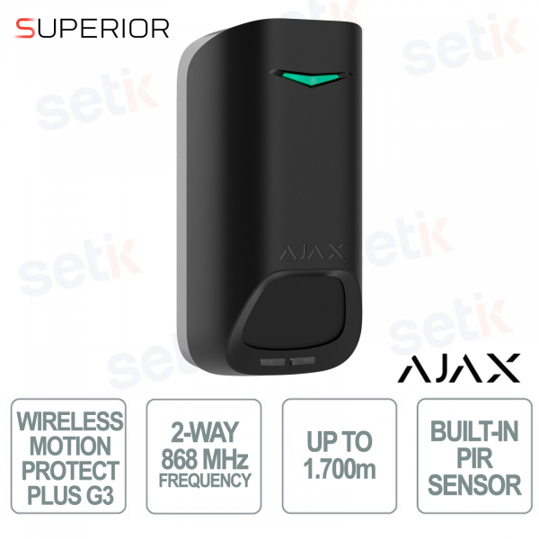 Ajax MotionProtect Plus G3 Jeweller Nero Rilevatore Movimento PIR e Microonde con Anti-Masking e SmartDetect fino a 15 m