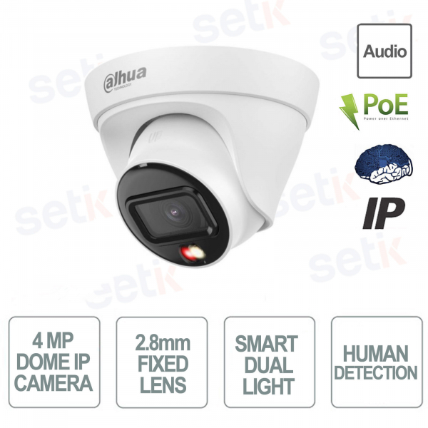 Telecamera Dahua 4MP IP con ottica 2.8 mm, AI Human Detection e Smart Dual Light