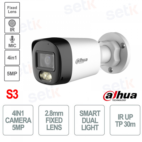 Telecamera 5MP Bullet 2.8mm Grandangolo Starlight Smart Dual Light IP67 con Microfono Integrato - Dahua