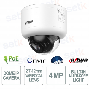 IPC-HDBW5459Z-ZHE-PV-PRO 4MP Dome Varifocale 2.7-12mm WizMind AI WizColor IP67 IK10 con Allarme e Audio - Dahua