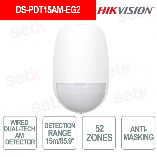 DS-PDD15AM-EG2 Sensore Allarme Tripla Tecnologia PIR Microonda 15m Antimasking Interno - Hikvision