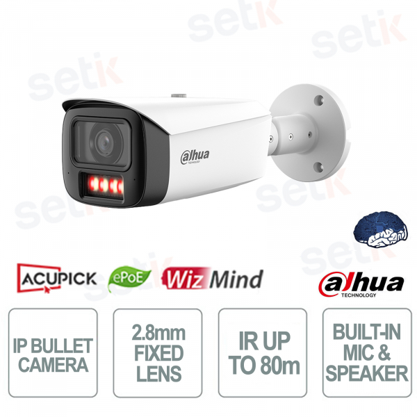 Telecamera 4MP WizMind Bullet 2.8mm con AI, WizColor e AcuPick - IP67 IK10 ad alte prestazioni - Dahua