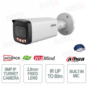 Caméra Bullet WizMind 8MP 2,8 mm avec double éclairage intelligent et IA AcuPick IP67 IK10 - Dahua