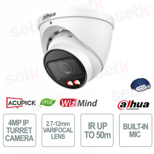 Telecamera 4MP Eyeball 2.7-12mm Motorizzata WizMind AI con Smart Dual Light e AcuPick IP67 - Dahua
