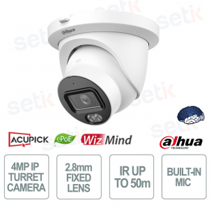 Telecamera 4MP Eyeball 2.8mm WizMind AI con Smart Dual Light e AcuPick IP67 Telecamera Professionale - Dahua