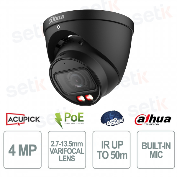 Caméra Dahua 4MP WizSense AI Varifocal 2,7-13,5 mm à double éclairage intelligent, IP67, microphone intégré, noire