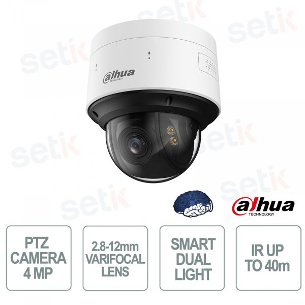 Caméra PTZ IA Dahua 4MP WizMind, zoom 4x 2,8-12 mm, double éclairage intelligent, IP67 IK10 - Dahua