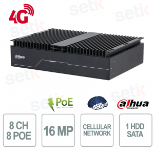 Enregistreur vidéo réseau (NVR) 8 canaux 4G WizMind AI 8 PoE 1 disque dur industriel -40°C/+70°C H.265+ - Dahua